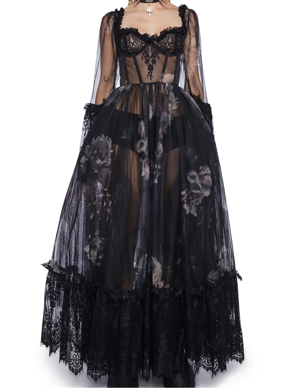 Widow Sheer Gothic Maxi Dress - Picture 2 of 14